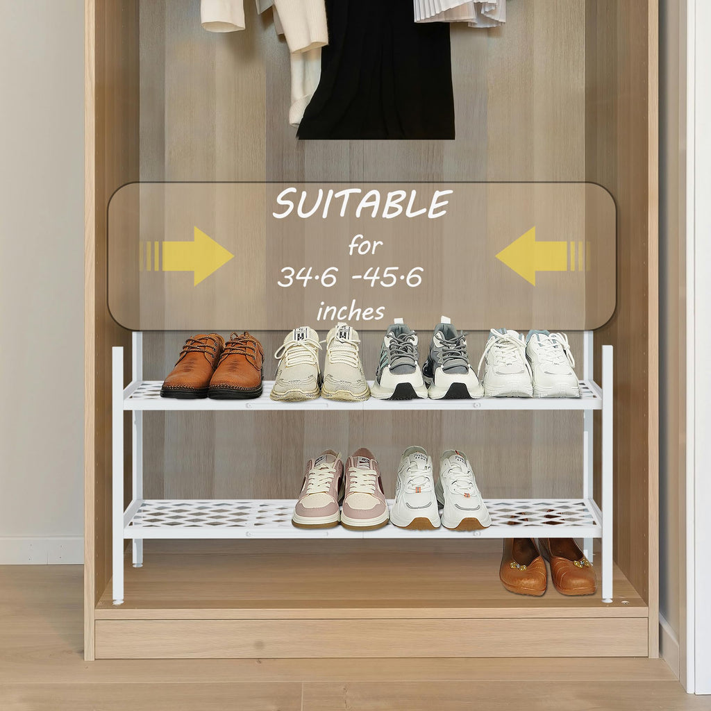Long Expandable Metal Shoe Rack for Closet, Entryway, Garage, 2-Tier, White
