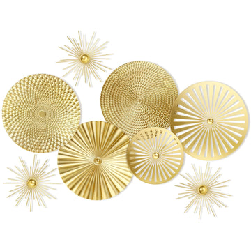Gold 8 Pcs Wall Decor Round Modern Metal Plate Art