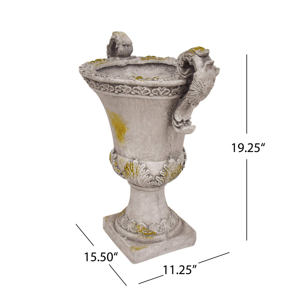 Chalice Garden Urn Planter, Roman, Botanical, Lightweight Concrete with Gray Moss Finish