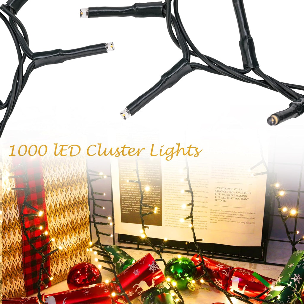 1000 LED 82 FT Christmas Cluster Lights Multi&Warm String Lights Decor