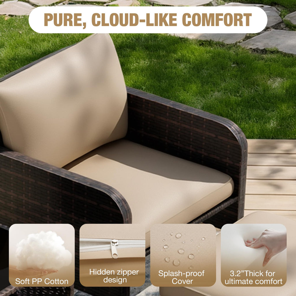 Patio Conversation Set 5 Piece, Balcony Furniture Outdoor PE Rattan Wicker Lounge Chairs with Soft Cushions, 2