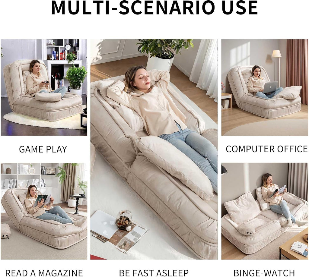 Adult Bean Bag Chair with Massage Pillow, Human Dog Bed for Adult, Convertible Lazy Sofa Bed Floor Chair for Gaming