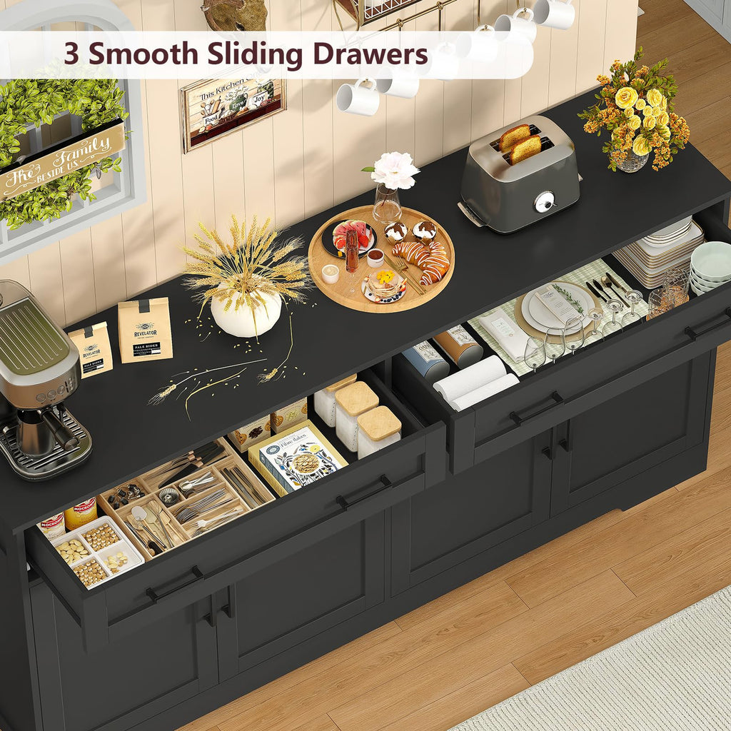 63" Buffet Cabinet with Storage, Sideboard Cabinet with 2 Adjustable Shelves and 4 Doors, Modern Farmhouse Coffee Bar