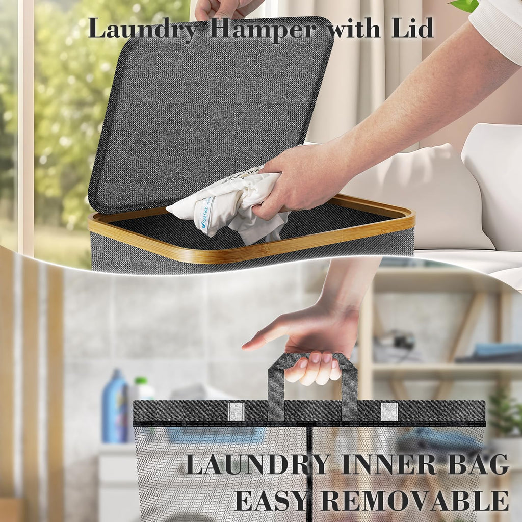 Hamper with Wheels, 75L Rolling Laundry Basket with Lid