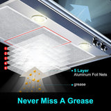 30 Inch Stainless Steel Under Cabinet Range Hood 900 CFM 4 Speed Gesture & Touch Control, LED Lights, Baffle Filters