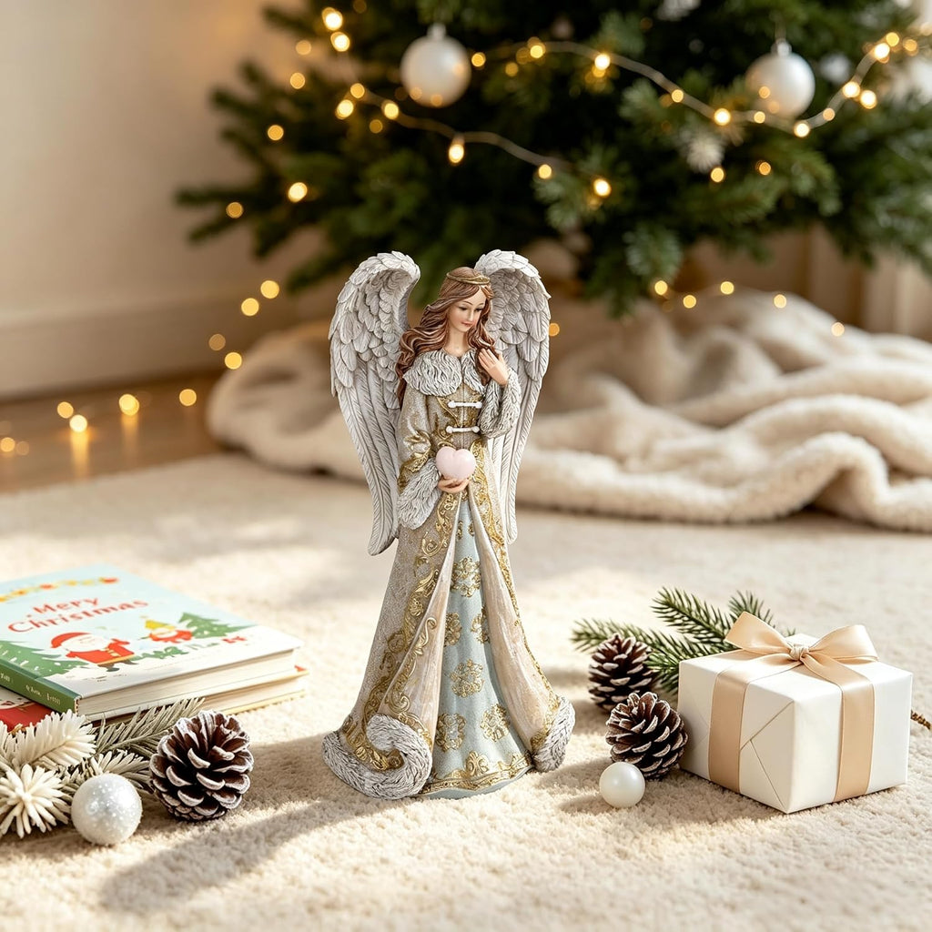 Resin Winter Angel Figurine Indoor Christmas Religious Tabletop Home Decor