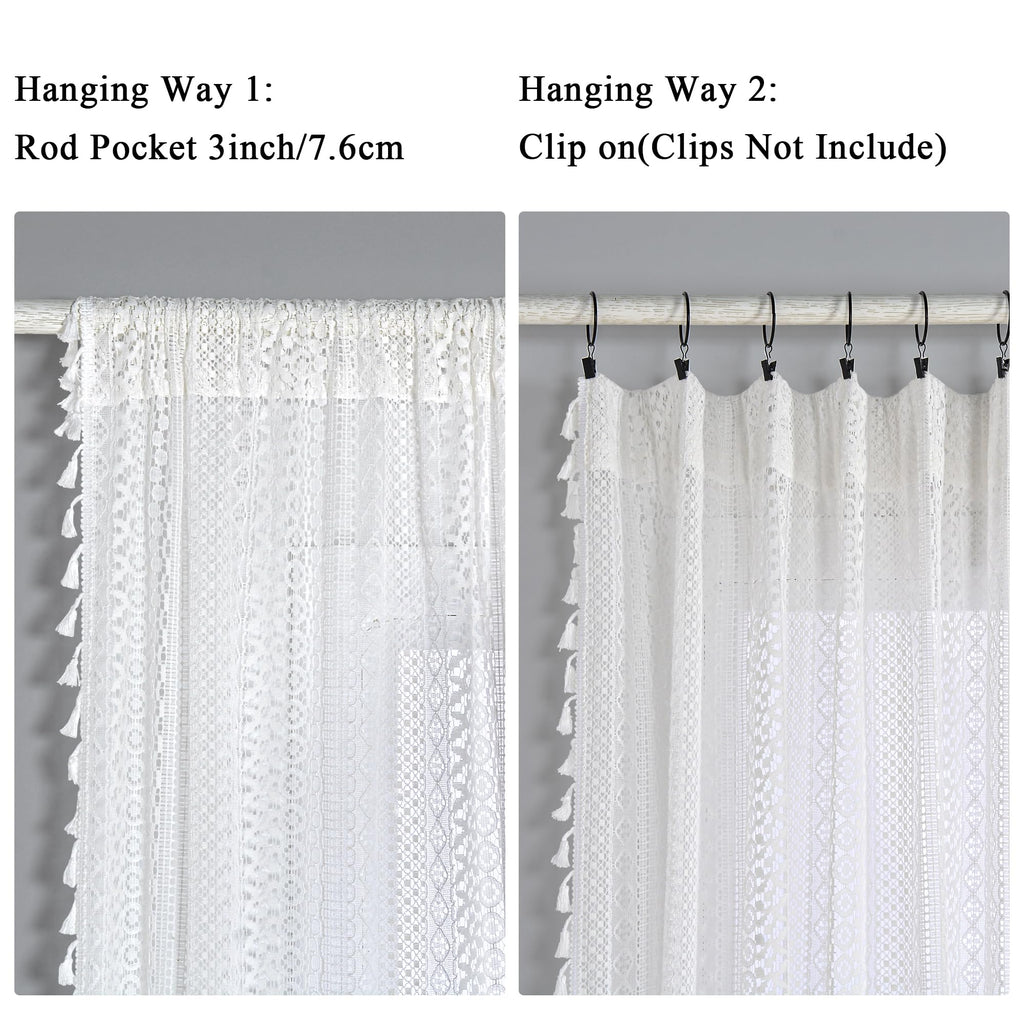 Crochet Boho Lace Sheer Curtains 2 Panels Macrame Farmhouse Vintage Bohemian Window Drapes 59 x 84 Inches Living Room