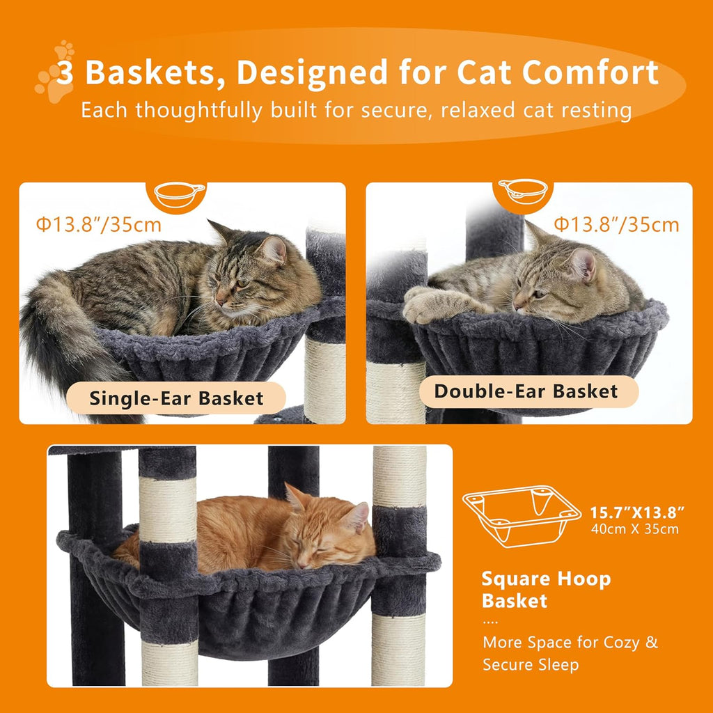 Cat Tree, 74.8-Inch Spacious & Tall Cat Tower for Large Cats