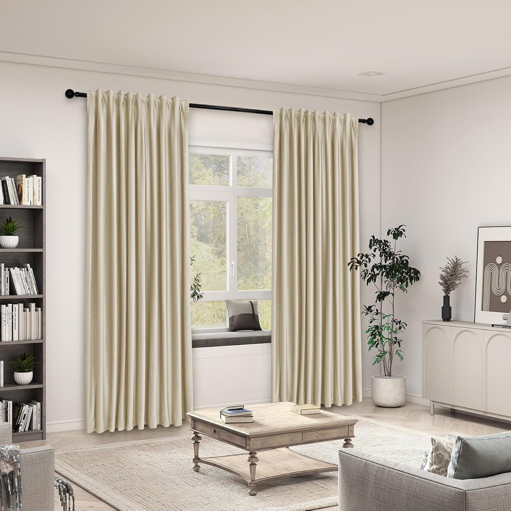 Velvet Curtains with Blackout Lining 72" W x 84" L Indoor Heat Insulated Soft Luxury Back Tab/Rod Pocket 2 in 1