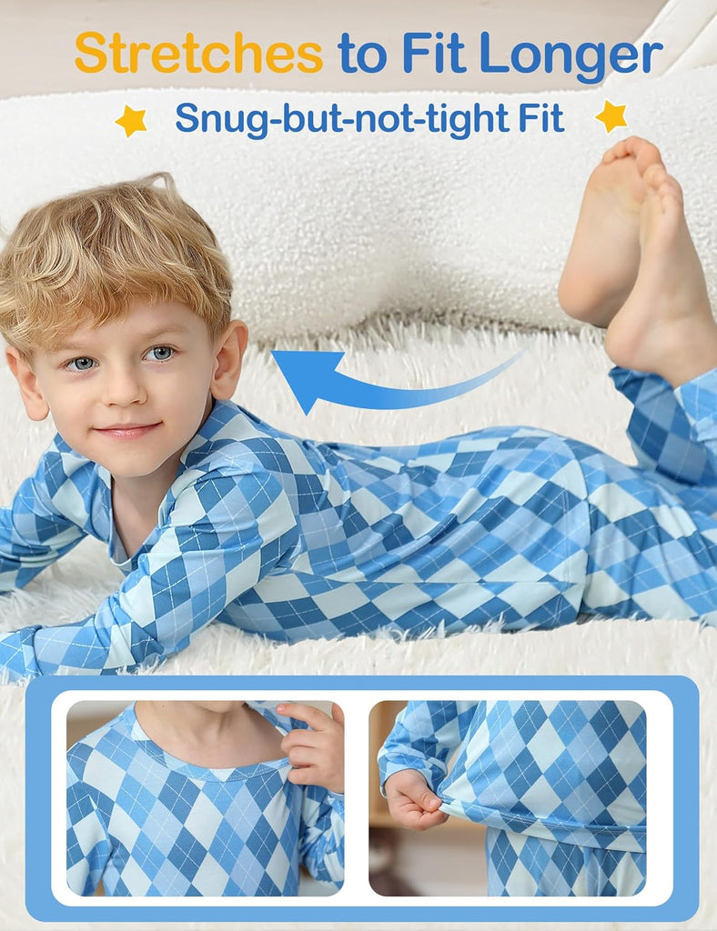 Bamboo Viscose Toddler Pajamas, 4 Piece Pjs for Kids Boys