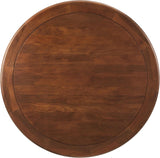 Lippa 48 Inch Round Wood Dining Table with Metal Pedestal in Brass Walnut - Modern Industrial Dining Table for 4