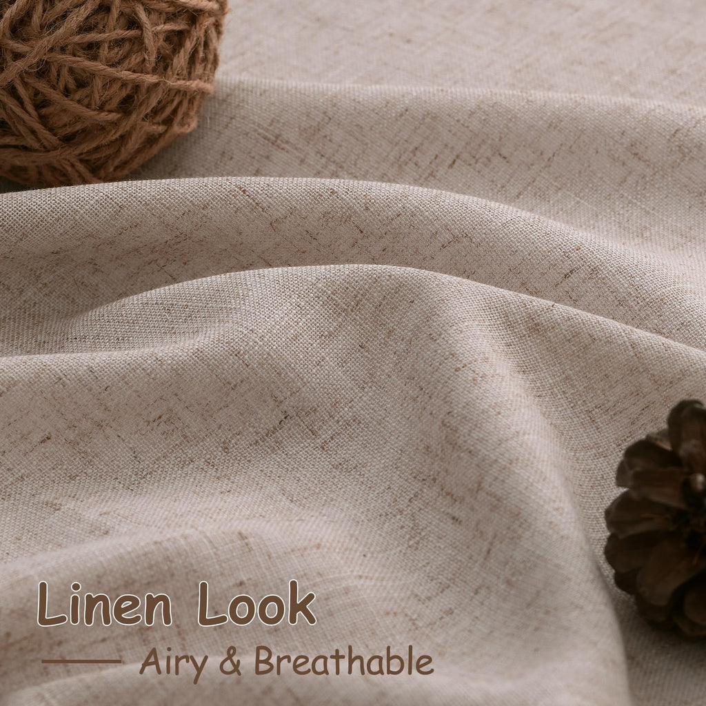 Oatmeal Curtains 80 Inches Length Back Tab Rod Pocket Semi Sheer Linen Privacy Drapes Muted Neutral Boho Linen