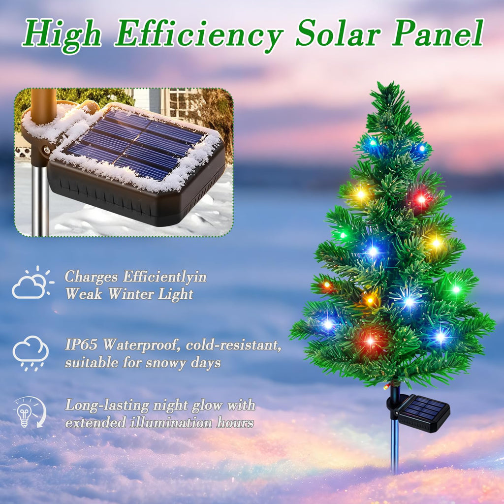 Solar Christmas Tree, 4 Pack Pre-Lit Garden Stake Lights Outdoor Decor