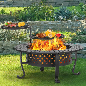 42 Inch Outdoor Fire Pit with 2 BBQ Grills