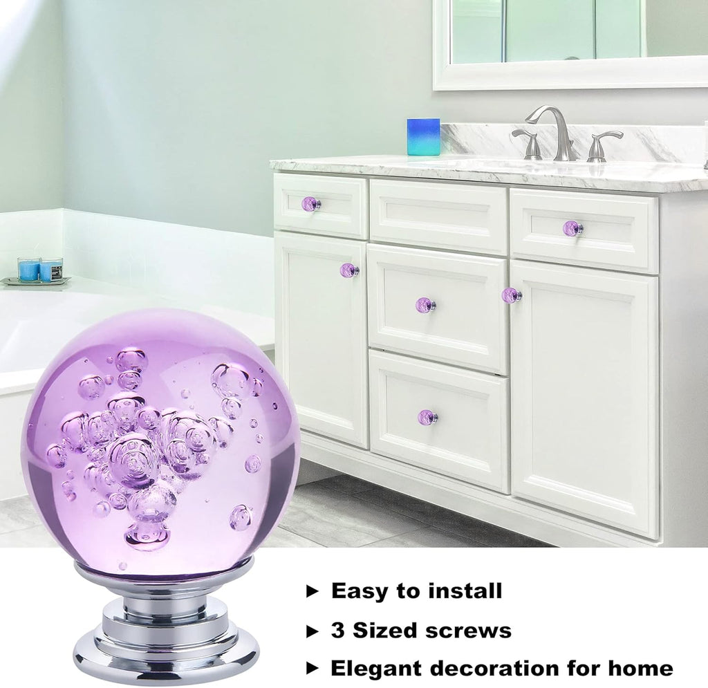 10 PCS Crystal Cabinet Knobs Round Glass Bubbles Dresser Knobs Smooth Drawer Knobs Handle for Home, Cabinet, Drawer and
