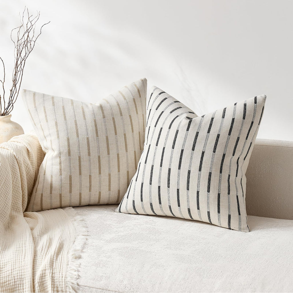 Set of 2 Throw Pillow Covers 20x20 Linen Decorative Couch Pillow Cases Neutral Beige Farmhouse Textured Square Accent