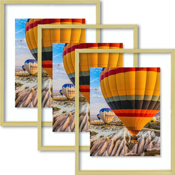 11x14 Gold Aluminum Floating Picture Frame, 3 Pack
