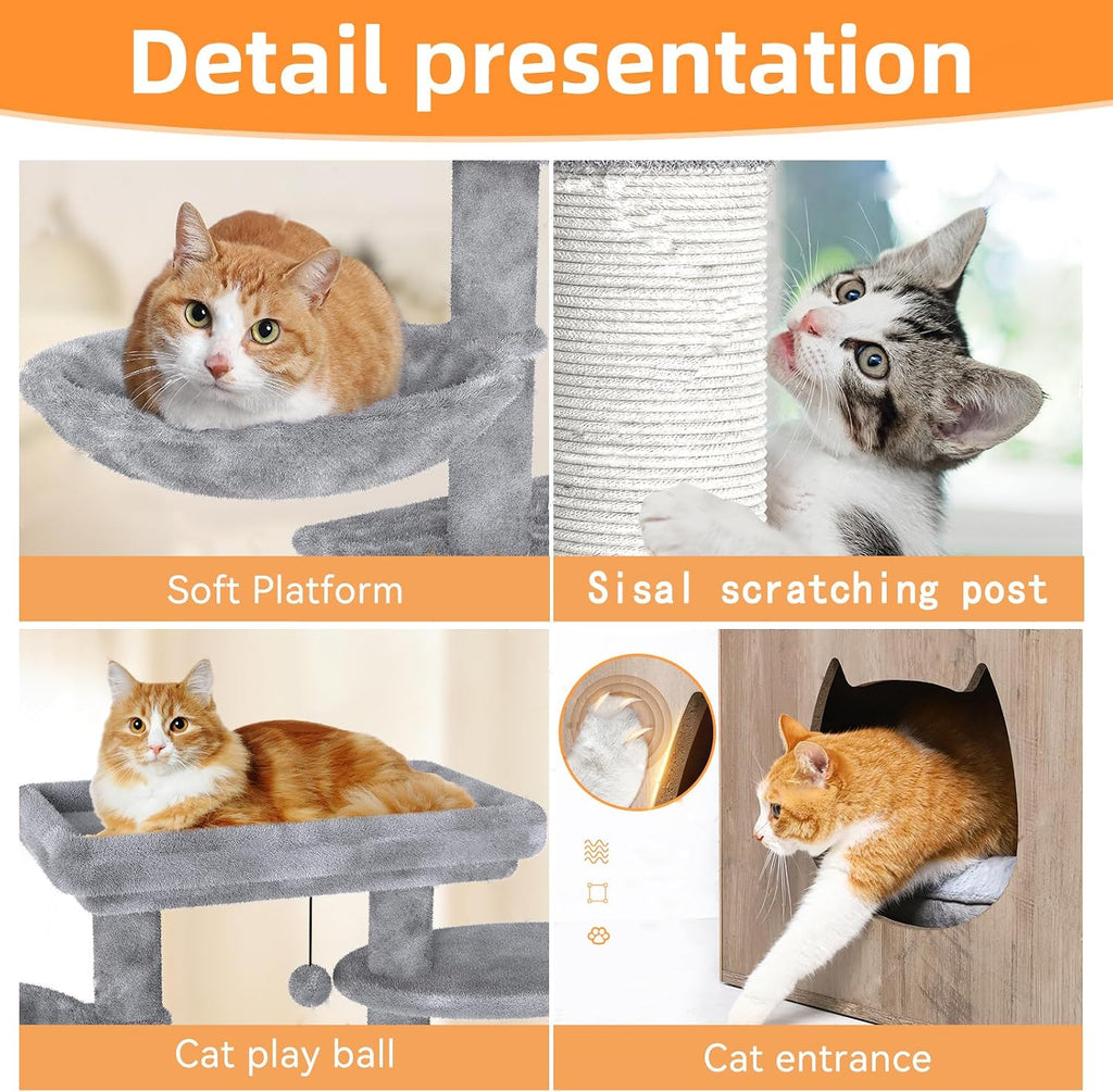 Litter Box Enclosure with Cat Tree, Cat Tree with Litter Box Enclosure, Hidden Pet Washroom Furniture with Sisal