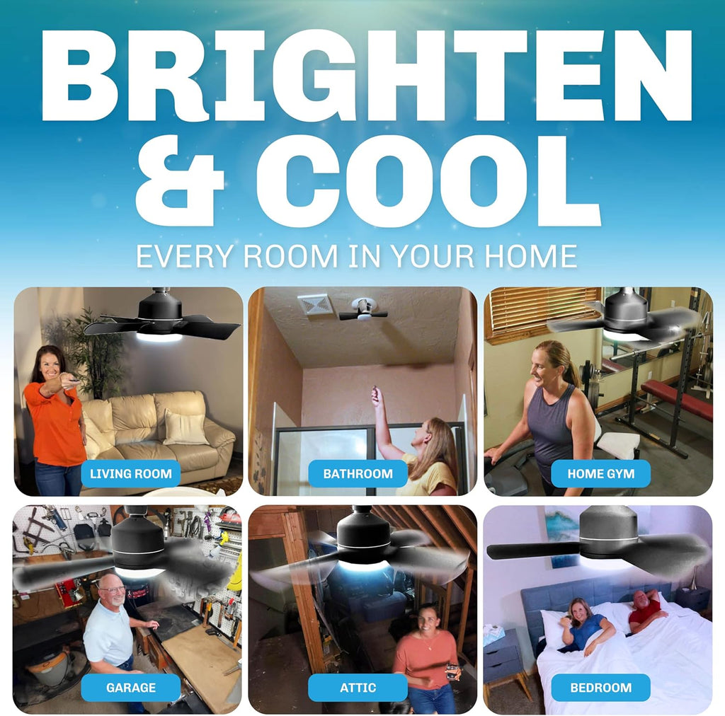 Breeze Socket Fan Light with Remote, 15.75" Cost Saving Ceiling Fans with Lights Replacement for Bedroom, Kitchen, Living Room, Warm 3500K, 1000 Lumens, Easily Screws into E26/E27 A101-B0CP89S314