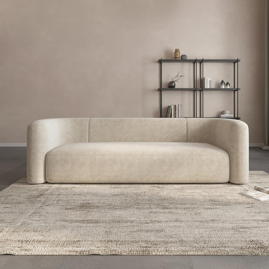 Acanva Luxury Modern Tight Curved Back Velvet Sofa, Minimalist Style Comfy Couch for Living Room Apartment, 3 Seater