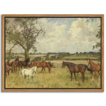 Floating Framed Canvas Wall Art, Vintage Nature landscape Picture Wall Decor, Majestic Brown Horse in The Countryside