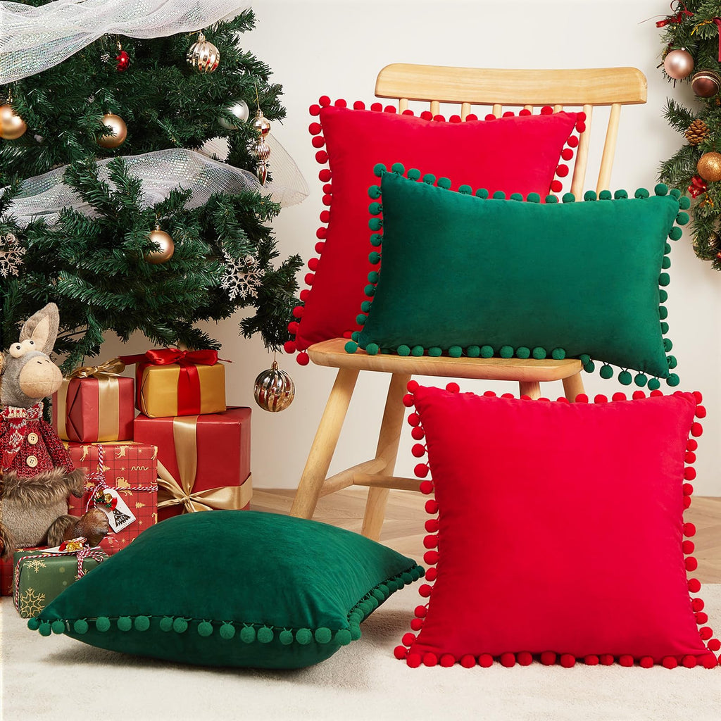 Euro Pillow Covers Set of 2 Red Decorative Velvet Throw Pillow Covers 26x26 Inches Soft Square Cushion Cases Living