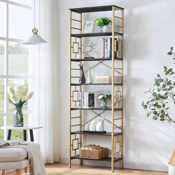 Bookcase, 7-Tier Tall Bookshelf Metal Bookcase and Bookshelves, Free Standing Storage Modern Bookshelf Living Room and