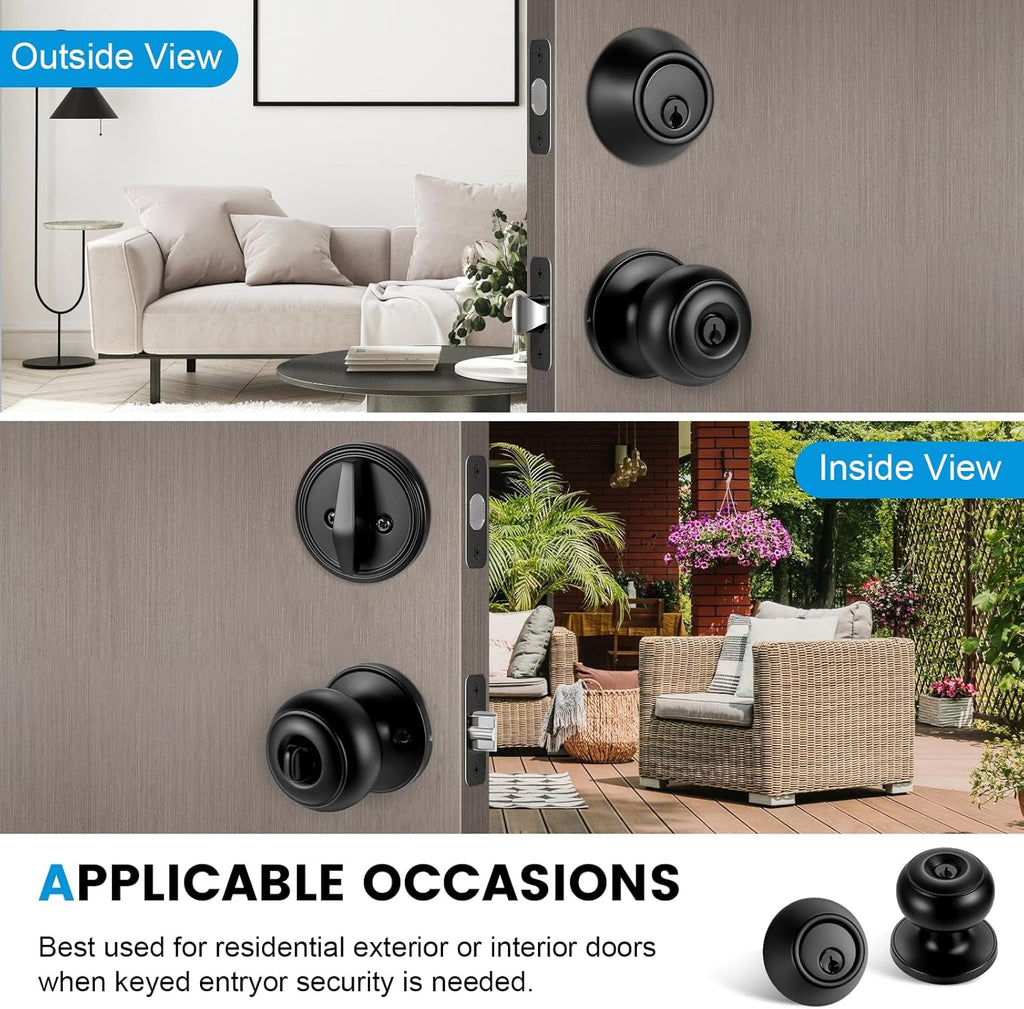 5 Pack Front Door Lock Set Matte Black,Exterior Door Lock Set with Deadbolt,Single Cylinder Deadbolt Lock and Door - Door Knob