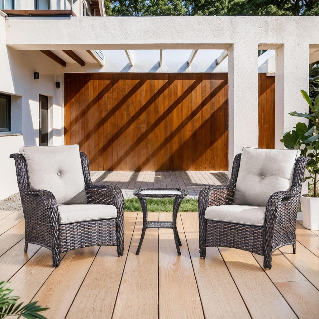 Belord High Back Patio Chairs Set of 2 - Brown Wicker Outdoor Seating