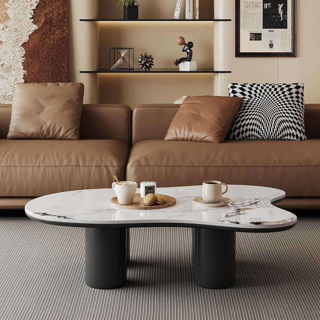 Modern Coffee Table for Living Room, 48.42" Cloud Coffee Table with White Sintered Stone Top, Large Living Room Table
