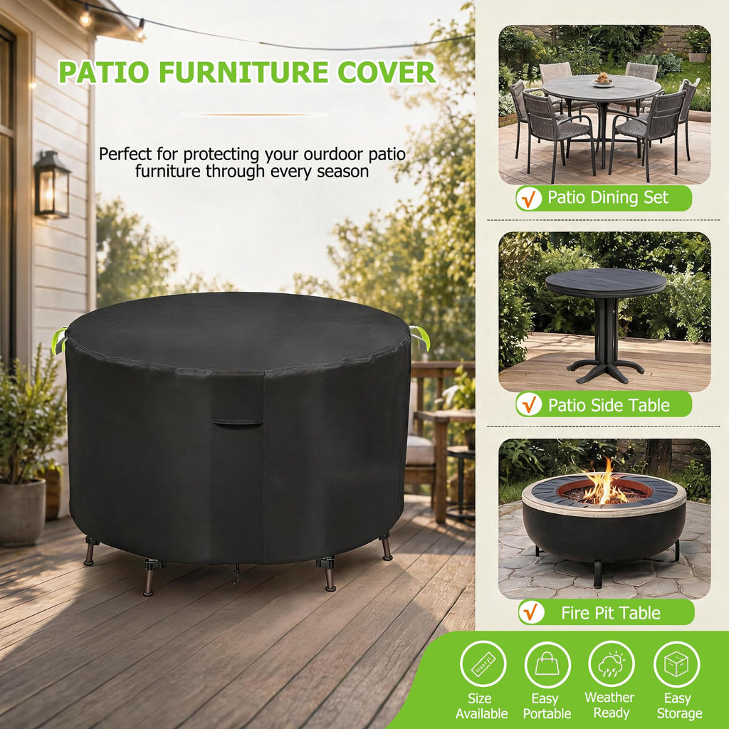 Round Patio Furniture Covers, 51" Dia Waterproof Round Outdoor Table Cover
