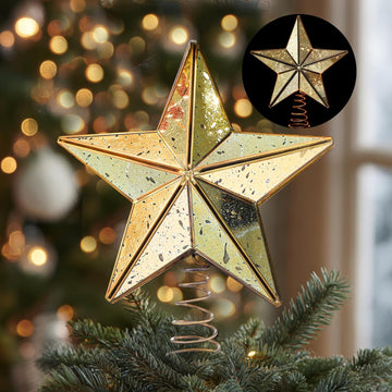 9.8 Inch Christmas Tree Topper Antique Mercury Glass Star Miniature Star Treetop Xmas Treetop Ornament for Tree Home