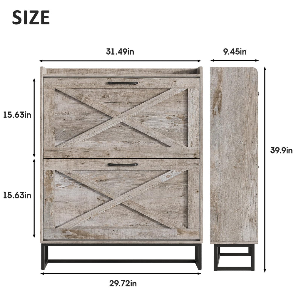 Shoe Storage Cabinet with 2 Flip Drawers, Freestanding Organizer with Metal Legs, Narrow Shoe Rack Cabinet, Light