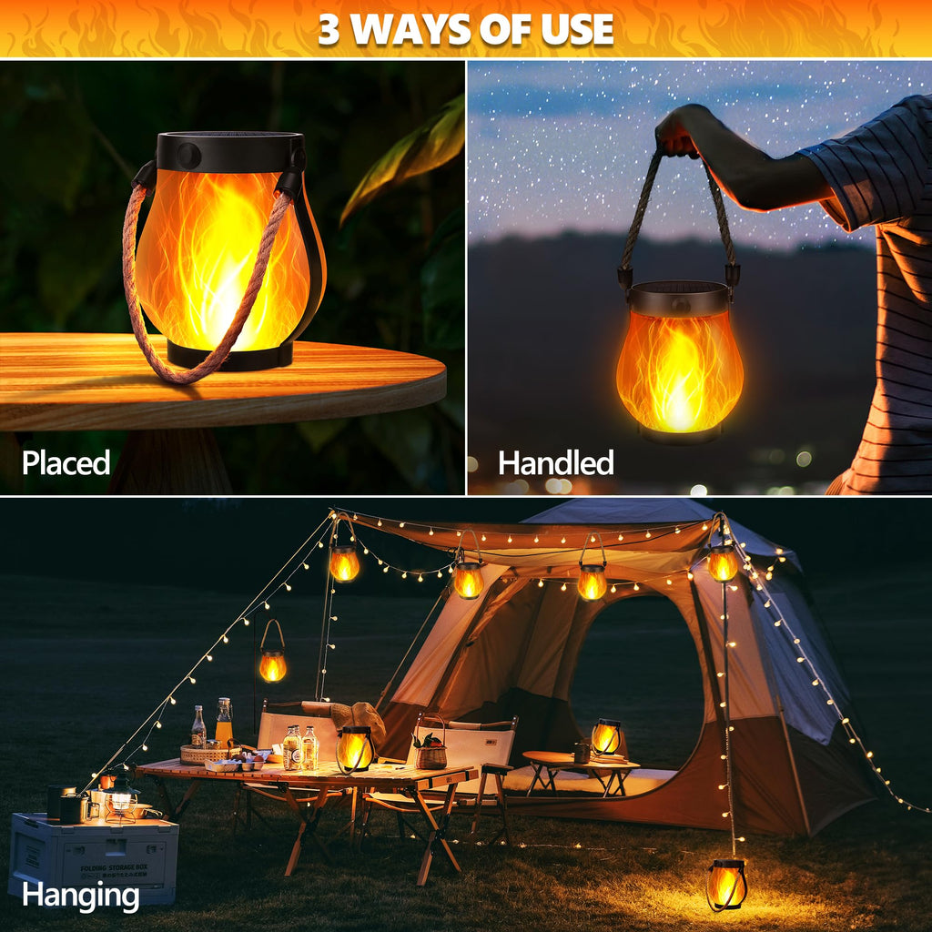 2 Pack Gen2 Solar Lantern Lights USB Ultra-Real Flame, Warm White