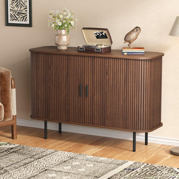 47''W x 32''H Walnut Storage Cabinet, Fluted Sideboard Buffet Cabinet with Storage, Console Table Credenza with