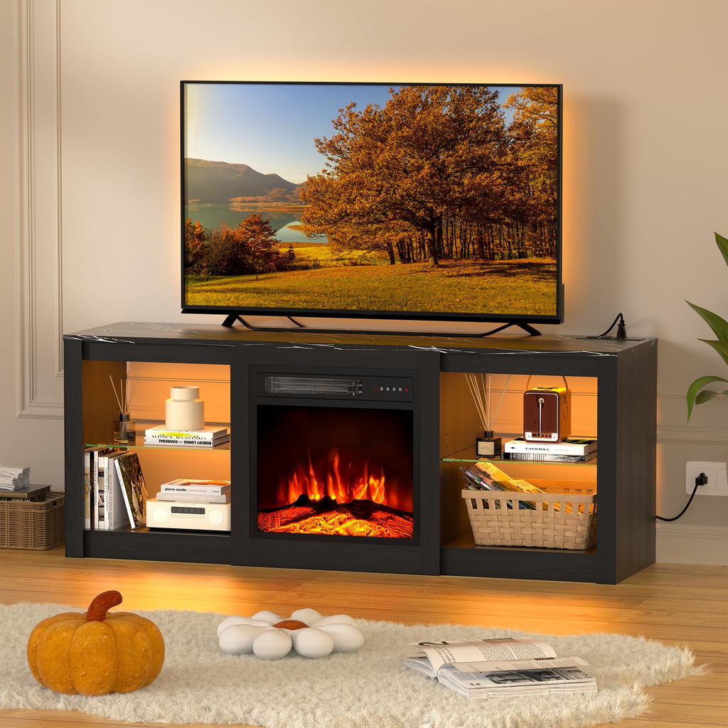 Electric for 65-80"TV, w/Power Outlets, Black