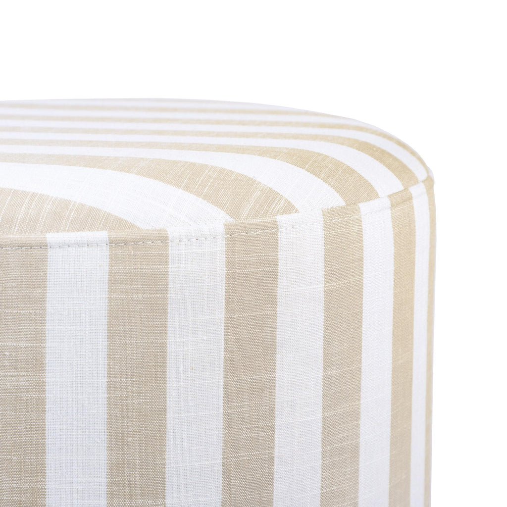 Dex Small Round Ottoman Footstool, Striped Linen, Beige