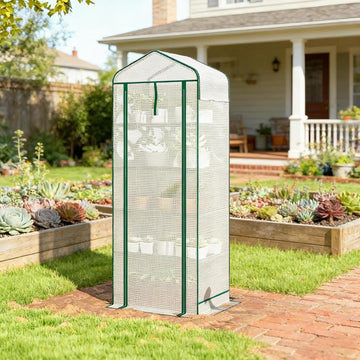 Portable Five-Tier Mini Greenhouse with Steel Frame | Five-tier plant shelf with 22 lb weight capacity per shelf