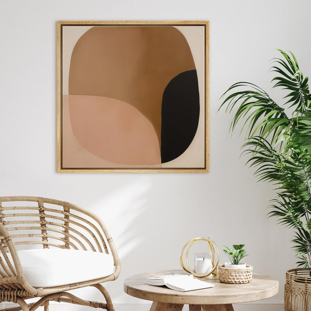 Framed Canvas Print Wall Art Abstract Earth Tone Geometric Shapes Illustrations Modern Art Relax/Calm Warm - 24"x24"