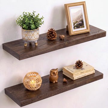 Elm Floating Shelves for Wall - 22" W x 9.3" D Rustic Solid Wood Shelves with Invisible Bracket, Wall-Mounted Storage