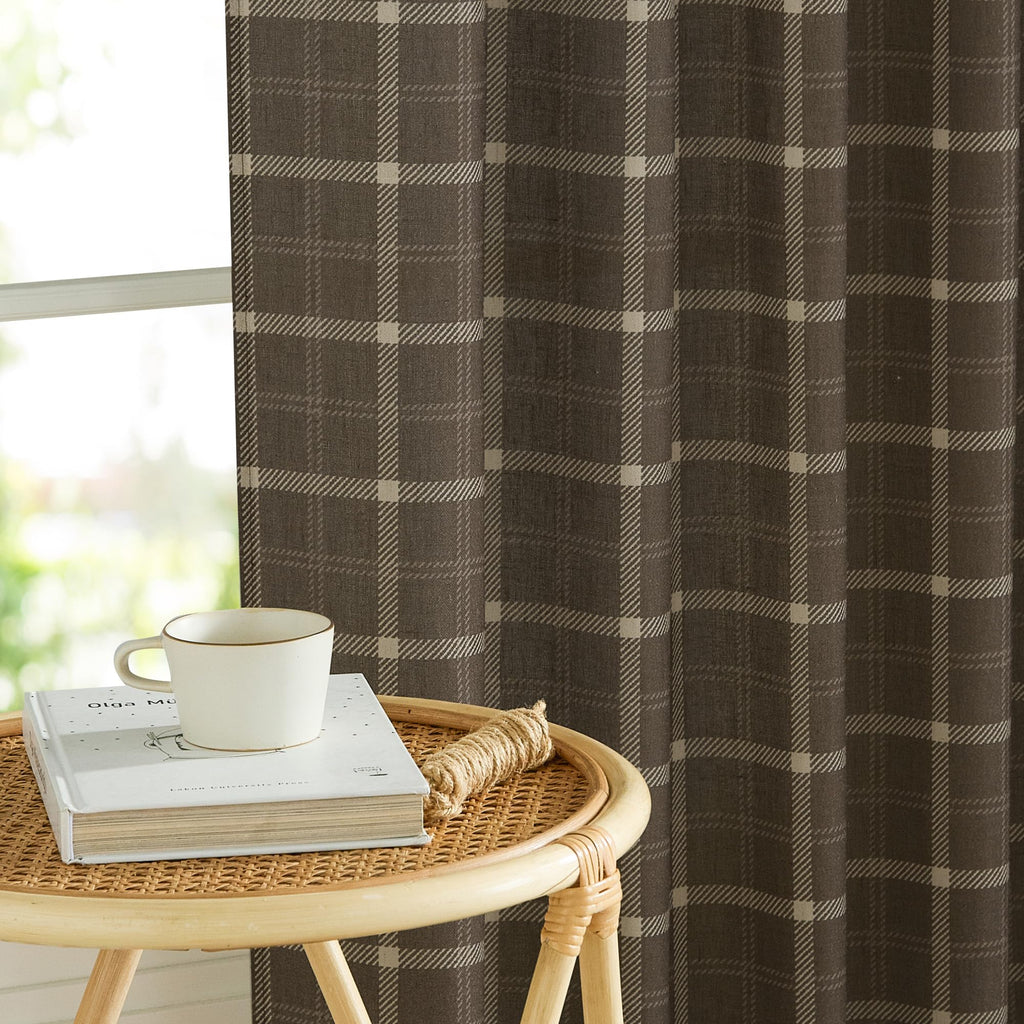 2 Panels Linen Cafe Gingham Curtains 30 inches Length