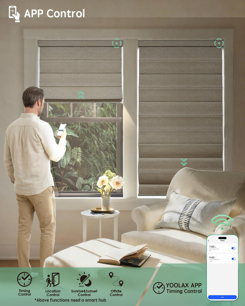 Motorized Roman Shades with Remote, Custom Smart Roman Window Blinds