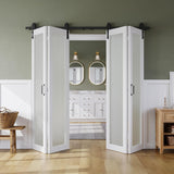 80" x 84" Bifold Sliding Barn Door, 1 Lites Tempered Frosted Glass Panel with Sliding Hardware Kit S