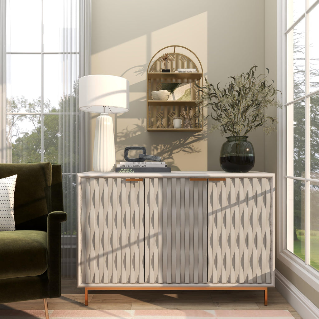Metal Geometric Rounded 3 Level Wall Shelf with Arch Pattern, 16" x 6" x 24", Gold