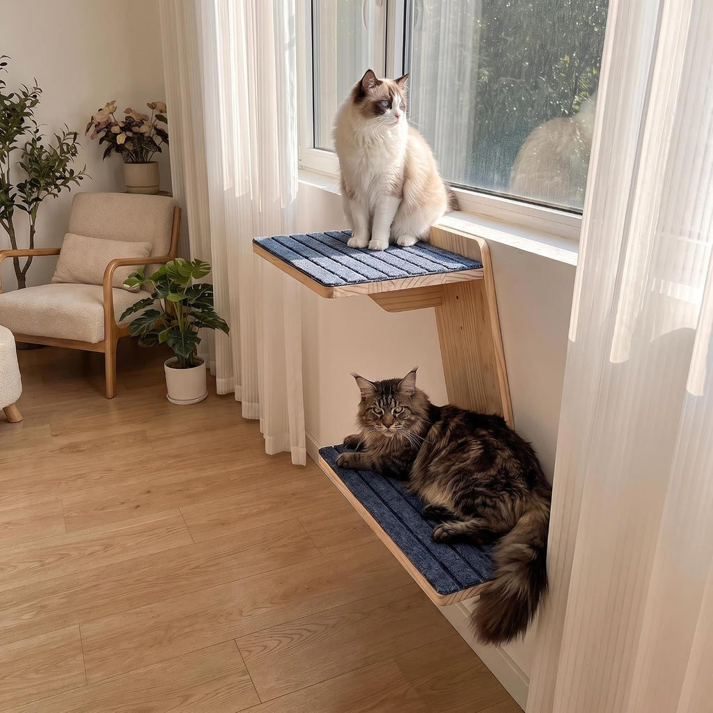Large Cat Wall Shelves, Solid Wood Wall Mounted Cat Climbing Perch