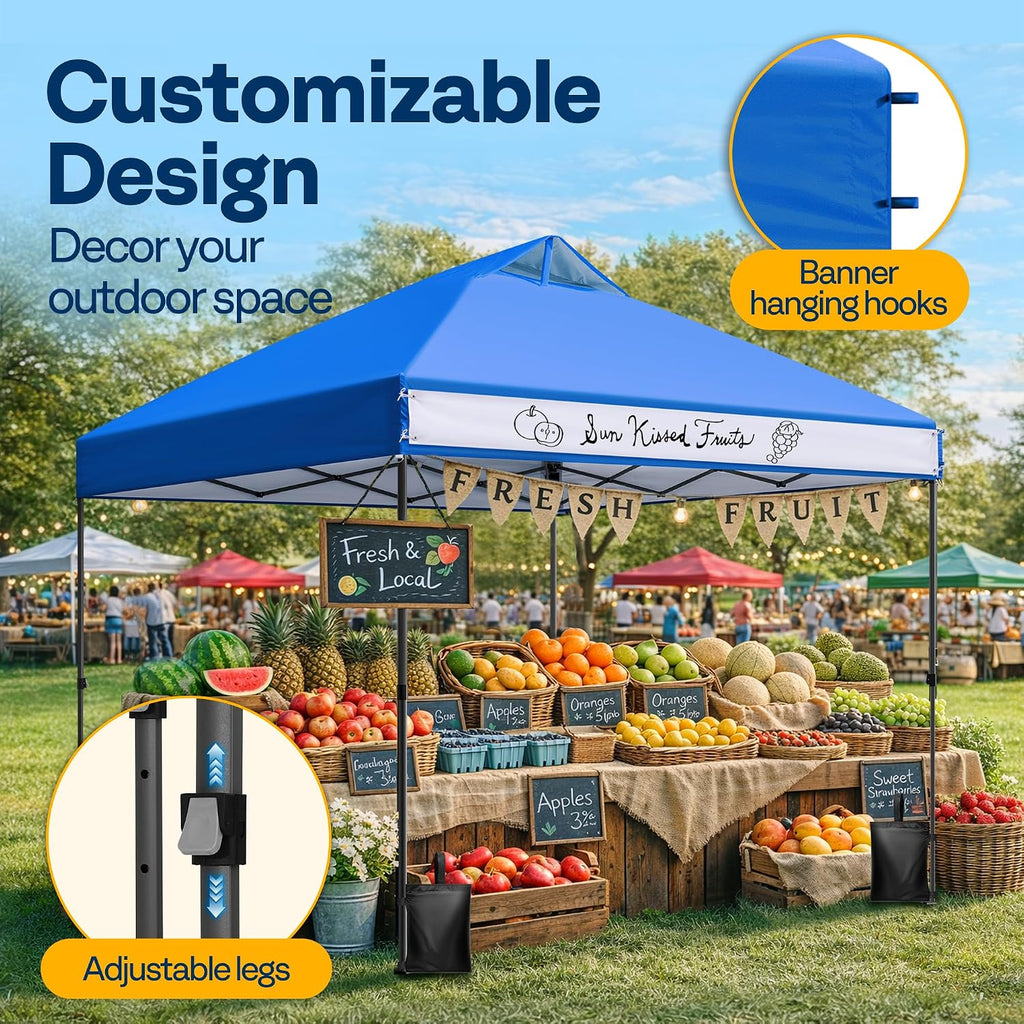 10x10ft Pop Up Canopy Tent One Push Setup Outdoor Portable Shelter Tent Heavy Duty with Wheel Carry Bag and 4 Sandbags