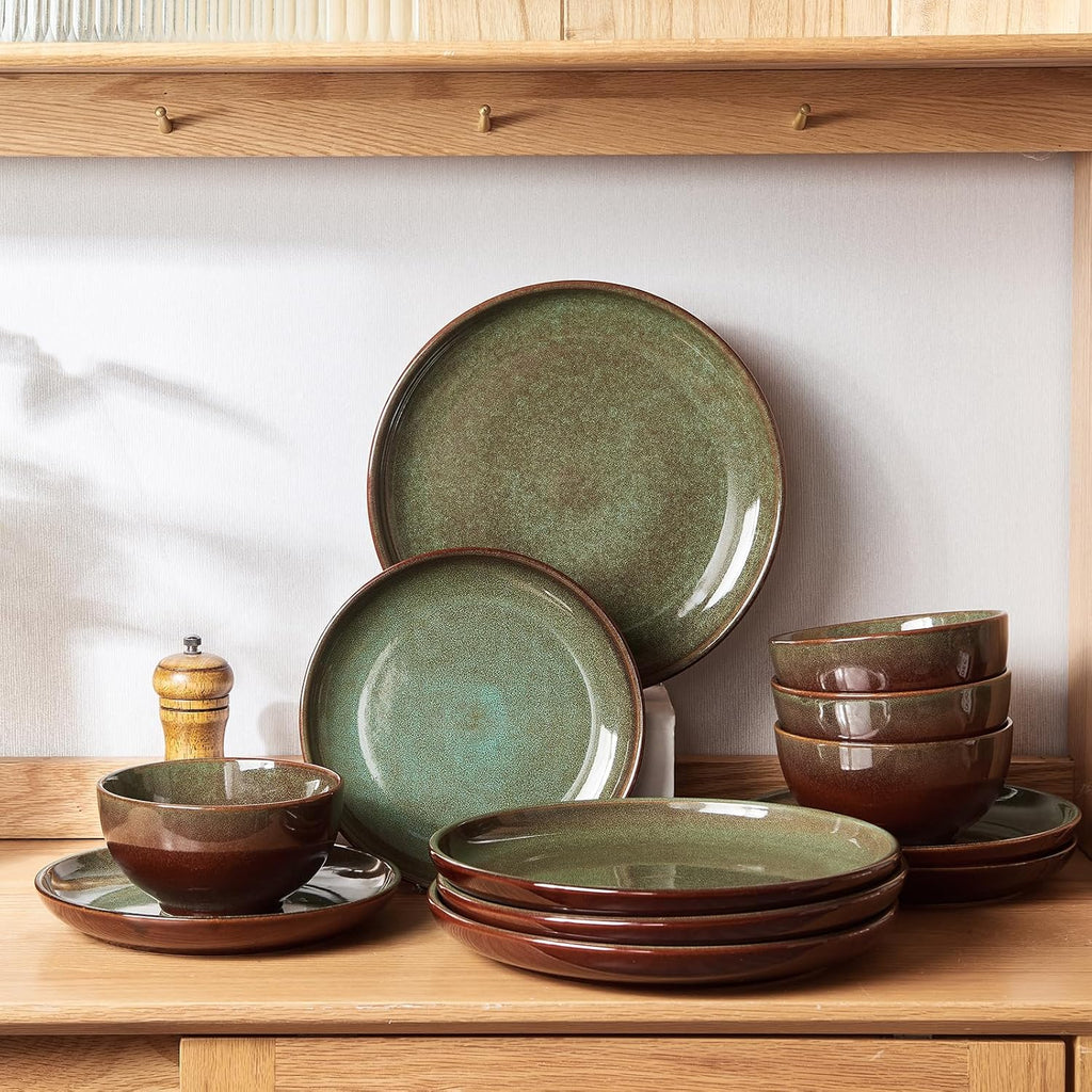 32 Piece Double Bowl Dinnerware Sets with Pasta Bowls, Highly Chip and Crack Resistant Plates and Bowls Sets