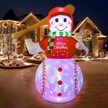 6FT Christmas Inflatables Outdoor Decorations, Inflatable Baseball Snowman Blow Up Yard Decorations with Colorful LED