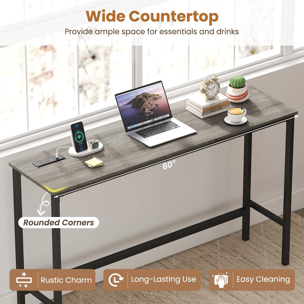 4 Pieces Counter Height Bar Table Set with Power Outlet