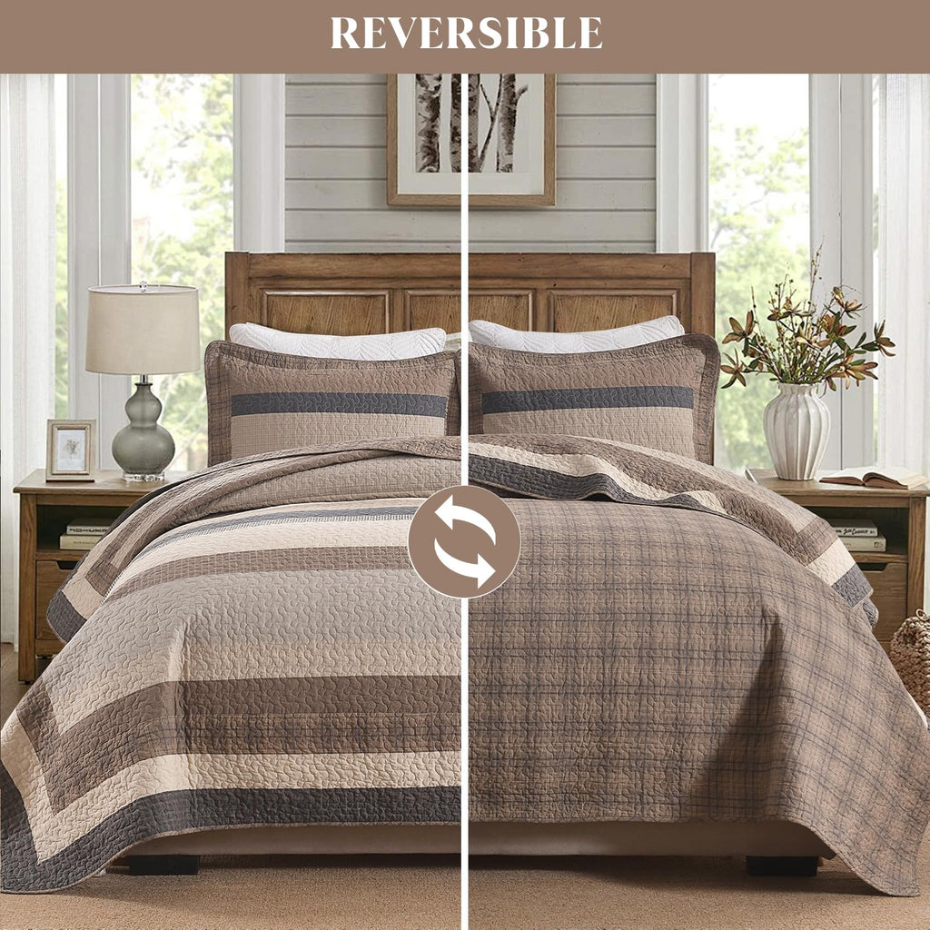 Quilt - Brown Wood Striped Quilt Set, 98"x 106"